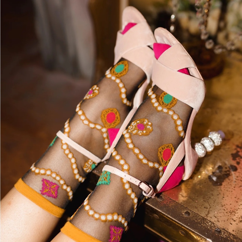 SOCK CANDY SHEER SOCKS - ' Pearl & Jewels black sheer fabric, ankle socks